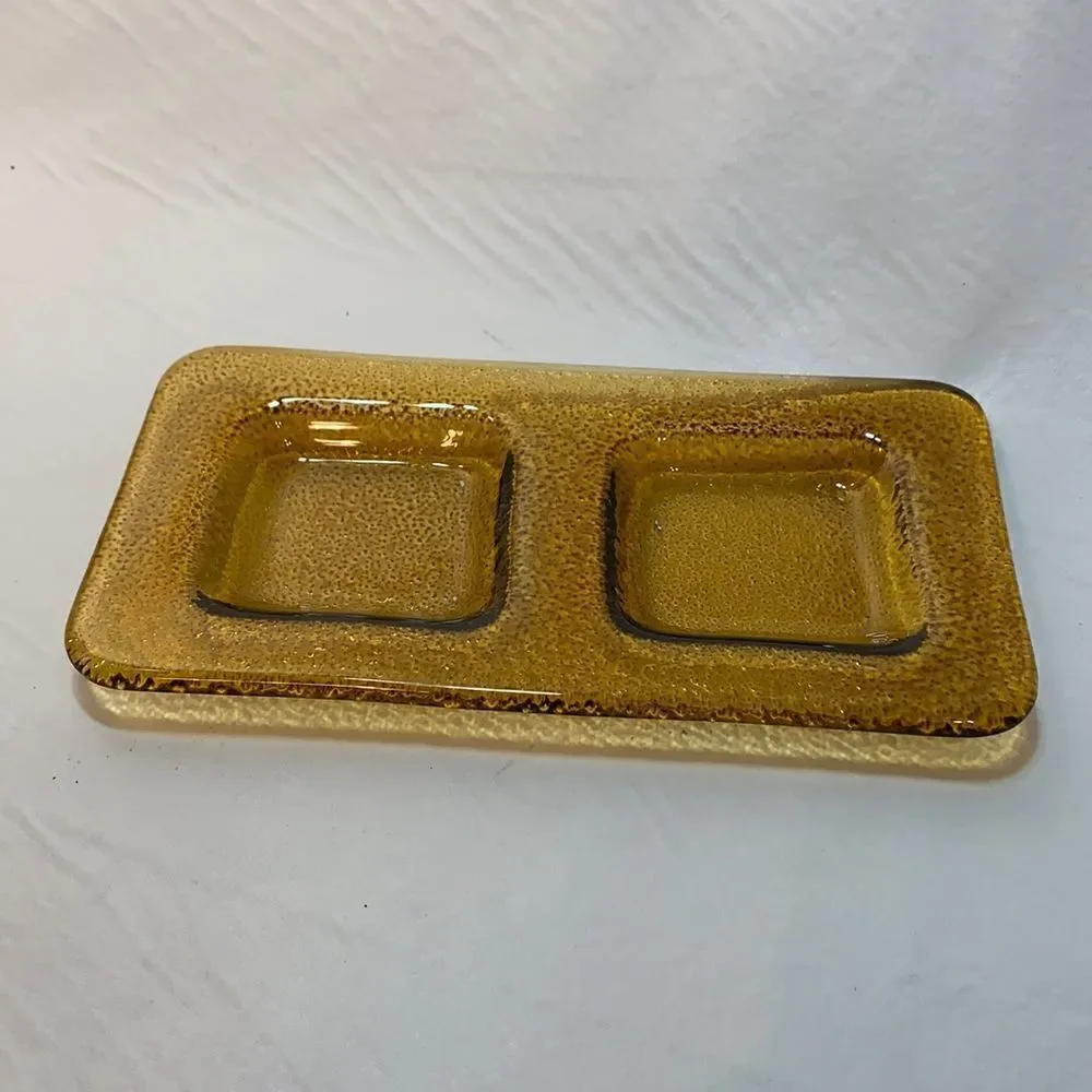 Venetian Clear Amber Gold Textured Home Bar Top Nut Appetizer Snack Trinket Tray